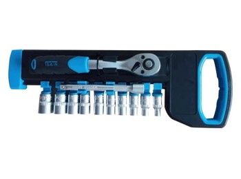 Llave carraca 72 dientes con vasos 1/2´ 11 pzs