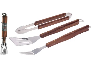 Accesorios barbacoa inox - mango madera 3 piezas