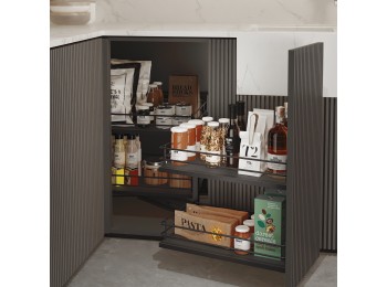 Emuca Rinconero extraíble ángulo Titane para muebles de cocina, apertura a Derecha, Gris antracita, Acero y Madera
