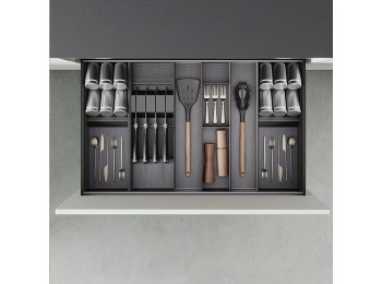 Emuca Portacuchillos Orderbox para cajón, 150x470 mm, Gris antracita, Acero y Madera