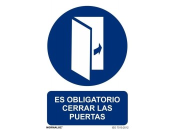 Señal obligatorio cerrar las puertas pvc 0,7mm 210x300mm