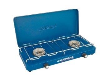 Cocina a gas dos fuegos portatil con tapa 1.6+1.6 kw 43x24x8