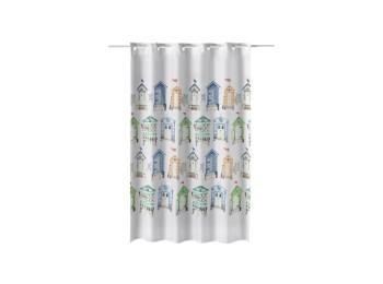 Cortina baño estampado casitas 180 x 200 cm poliester atenas