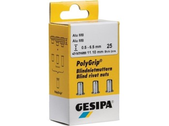 Tuerca remachable acer 11x20mm m8 c/red plana polygrip 25pz