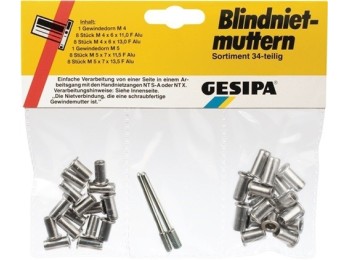 Tuerca remachable alum m4/m5 16pz + 2 pernos 1433675 gesipa