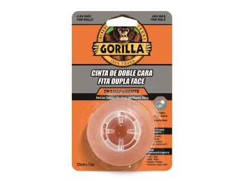 Cinta doble cara gorilla 1,5 m x 25 mm transparente gorilla