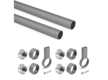 Emuca Lote de 2 barras para armario redonda D.28mm de longitud 1.15m con soportes, Aluminio y Zamak, Titanio