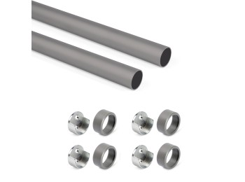 Emuca Lote de 2 barras para armario redonda D.28mm de longitud 0.75m con soportes, Aluminio y Zamak, Titanio
