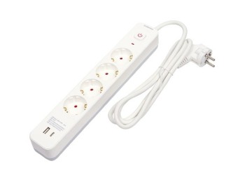 Base multiple con interruptor blanco 4tomas 1,5mt 4 usb+tipo