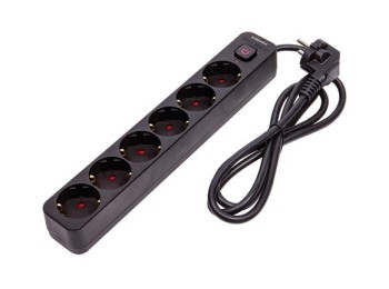 Base multiple con interruptor negro 6 tomas 1,5mt arteconfor