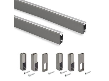 Emuca Lote de 2 barras para armario Luxe de longitud 1.15m con soportes, Aluminio y Plástico, Titanio