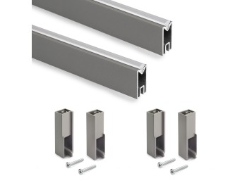 Emuca Lote de 2 barras para armario Luxe de longitud 0.75m con soportes, Aluminio y Plástico, Titanio