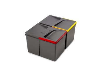 Emuca Contenedores para cajón de cocina Recycle con tapa anti olores, Altura 216mm, 2x12litros, Plástico gris antracita