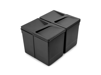 Emuca Kit de contenedores de reciclaje para cajón de cocina Recycle altura 266mm, 2x15litros, Plástico, Negro