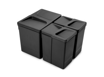 Emuca Kit de contenedores de reciclaje para cajón de cocina Recycle altura 266mm, 1x15litros, 2x7litros, Plástico, Negro