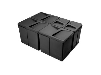 Emuca Kit de contenedores de reciclaje para cajón de cocina Recycle altura 266mm, 3x15litros, 2x7litros, Plástico, Negro