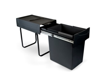 Emuca Contenedor de reciclaje para fijación inferior y extracción manual en mueble de cocina Recycle 1x20litros, Plástico, Negro