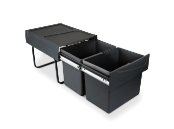 Emuca Contenedor de reciclaje para fijación inferior y extracción manual en mueble de cocina 2x15litros, Plástico, Negro