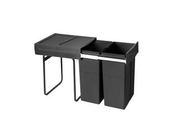 Emuca Contenedor de reciclaje para fijación inferior y extracción manual en mueble de cocina Recycle 2x25litros, Plástico, Negro