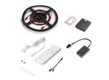 Emuca Kit de tira LED 4x10 Neonlynx V para armario, Longitud 5.000mm, Luz blanca cálida 2.700K, Sensor de movimiento RF Smart, Convertidor Smart 60W (24V DC), Plástico