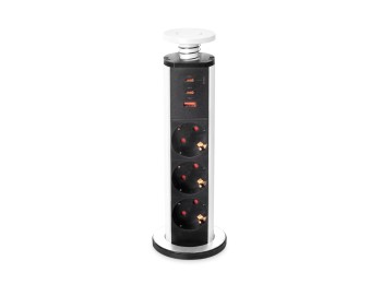 Emuca Multiconector extraíble Vertikal, 3 enchufes tipo Schuko, 1 USB tipo A, 2 USB tipo C, Plástico y Aluminio, Pintado blanco