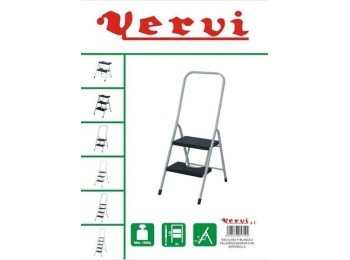 Escalera 2 peldaños blanca c/barandilla alta