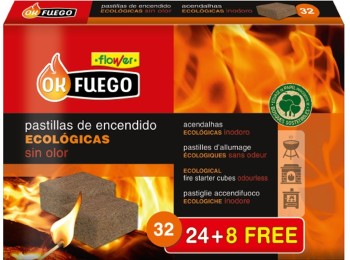 Pastilla encendido barbacoa ecologica ok fuego 32 pz