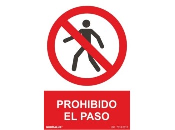 Cartel señal 210x300mm pvc prohibido el paso normaluz