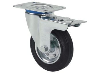 Rueda gir c/f 125mm 2-1150 pl.106x086 140kg.liso gom neg zv