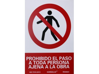Cartel señal 210x300mm pvc prohibido el paso obra normaluz