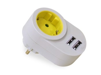 Adaptador elec 16a-250v 1 toma+2 usb 2.1 bl/pist famat