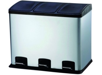 Cubo bas. recicl. 36lt 58x39x47cm c/pedal 3comp. inox vivaho