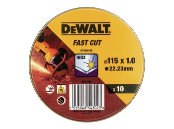 Disco corte inox 115x1,0x22,23mm fast cut dewalt 10 pz