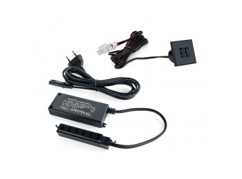 Emuca Conector cuadrado, para encastrar en el mueble, 2 USB, 37 mm, Plástico, Negro
