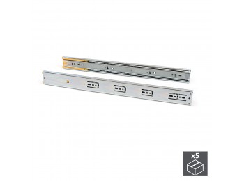 Emuca Juego de guías para cajones, de bolas, 45 x 550 mm, extracción total, cierre suave, Cincado, 5 ud.