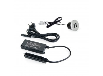 Emuca conector redondo, para encastrar en el mueble, 2 entradas USB, D. 37 mm, Plástico, Gris metalizado