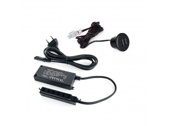 Emuca Conector redondo, para encastrar en el mueble, 2 entradas USB, D. 37 mm, Plástico, Negro