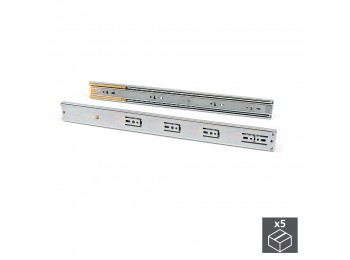 Emuca Juego de guías para cajones, de bolas, 45 x 300 mm, extracción total, cierre suave, Cincado, 5 ud.