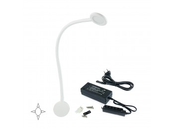 Emuca Aplique LED, redondo, brazo flexible, sensor táctil, 2 USB, Luz blanca natural, Plástico, Blanco + Convertidor 30W