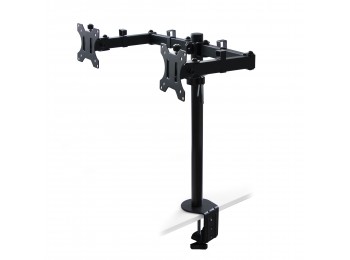 Emuca Soporte de monitor doble de 13 a 32 pulgadas para mesa, inclinable y giratorio 360​°, hasta 8 kg por brazo, MAX VESA de 75x75mm-100x100 mm, acero, negro.