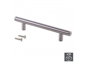 Emuca Tiradores para mueble, D. 12 mm, intereje 160 mm, Acero, Niquel Satinado, 10 ud.