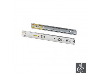 Emuca Juego de guías para cajones, de bolas, 45 x 450 mm, extracción total, con push, cierre suave, Cincado, 5 ud.