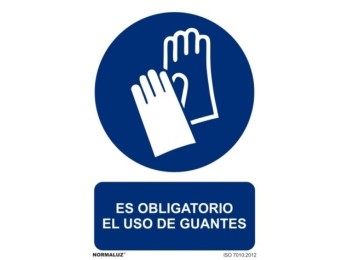 Cartel señalizacion 210x300mm pvc obliga uso guantes normalu