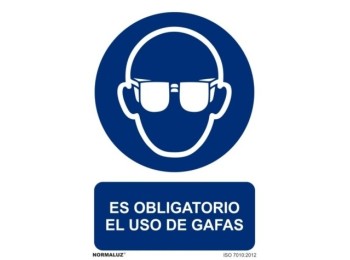 Cartel señalizacion 210x300mm normaluz pvc obliga uso gafas