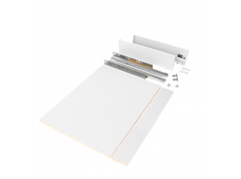 Emuca Kit de cajón para cocina o baño con tableros incluidos, cierre suave, profundidad 500 mm, altura 93 mm, módulo 900 mm, Acero, Blanco.