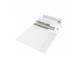 Emuca Kit de cajón para cocina o baño con tableros incluidos, cierre suave, profundidad 500 mm, altura 93 mm, módulo 600 mm, Acero, Blanco.
