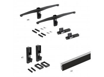 Emuca Kit de 4 juegos de soportes para estantes de madera, 1 juego de soportes de barra y una barra de colgar de 1 m, Zamak, Negro texturizado