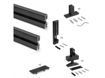 Emuca Kit de perfiles con herrajes para montaje en L, Aluminio y Zamak, Negro texturizado , 2 uds