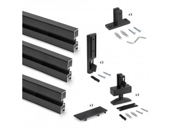 Emuca Kit de perfiles con herrajes para montaje en L, Aluminio y Zamak, Negro texturizado , 3 uds