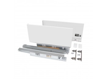 Emuca Kit cajón Vertex de cocina o baño, altura 178 mm, prof. 400 mm, 40 Kg, cierre suave, Acero, Blanco